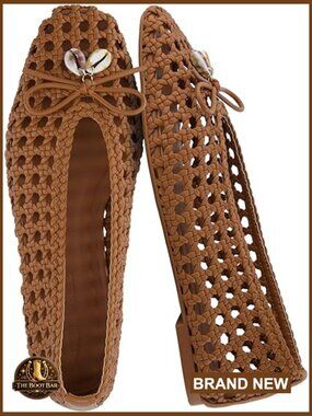 Hand Woven Ballet Flats, Pointed Toe Flat Shoes with Bow Detail, Memory Foam